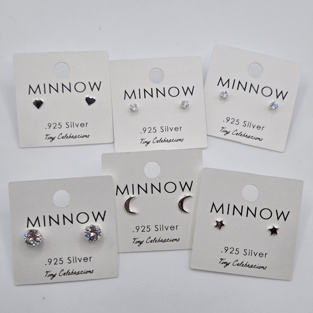 Sterling Silver Studs Earrings moon stars celestial grunge BUNDLE